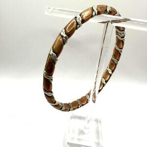 Copper Twist Bangle Bracelet Silver tone Heavy Western Southwestern Rustic Metal